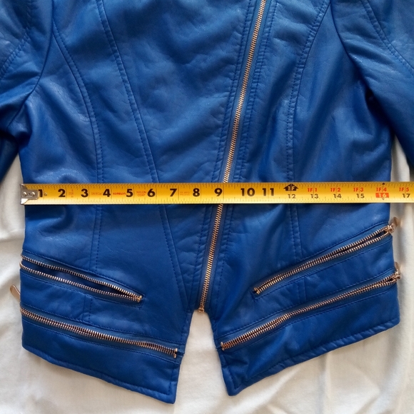 SayWhat? Leather Blue Jacket Polyester Zippered - Picture 9 of 11